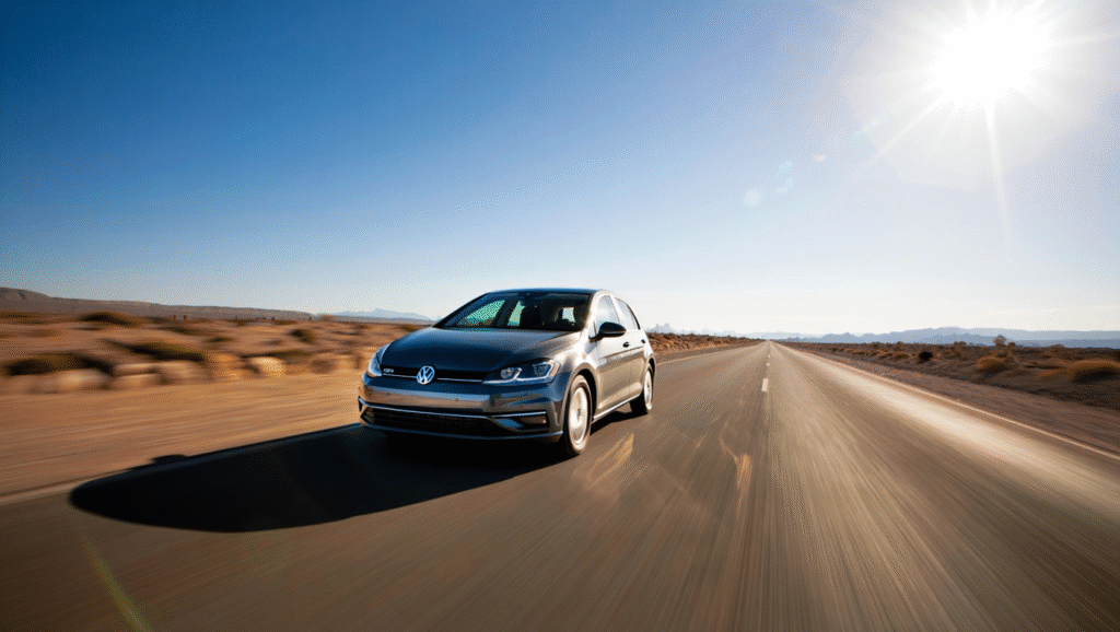 volkswagen golf driving in the desert 