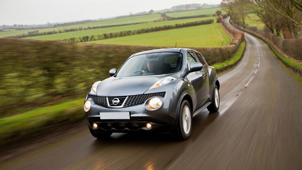 nissan driving through country lanes