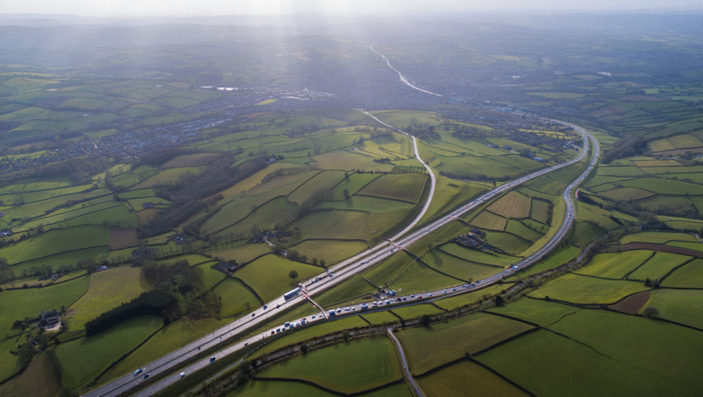 Birds Eye view of kent roads and motorways