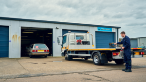 Car without MOT being collected from a garage in Kent.