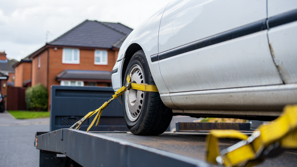 SORN vehicle being transported safely from private property in Kent.